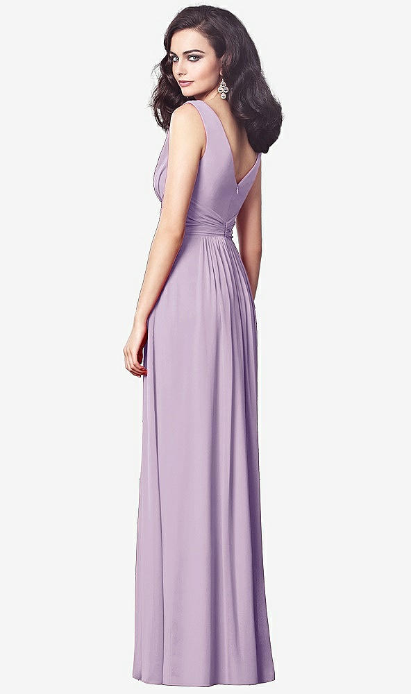 Back View - Pale Purple Draped V-Neck Shirred Chiffon Maxi Dress