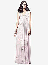 Front View Thumbnail - Watercolor Print Draped V-Neck Shirred Chiffon Maxi Dress