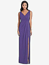 Front View Thumbnail - Regalia - PANTONE Ultra Violet Draped Wrap Maxi Dress with Front Slit - Sena