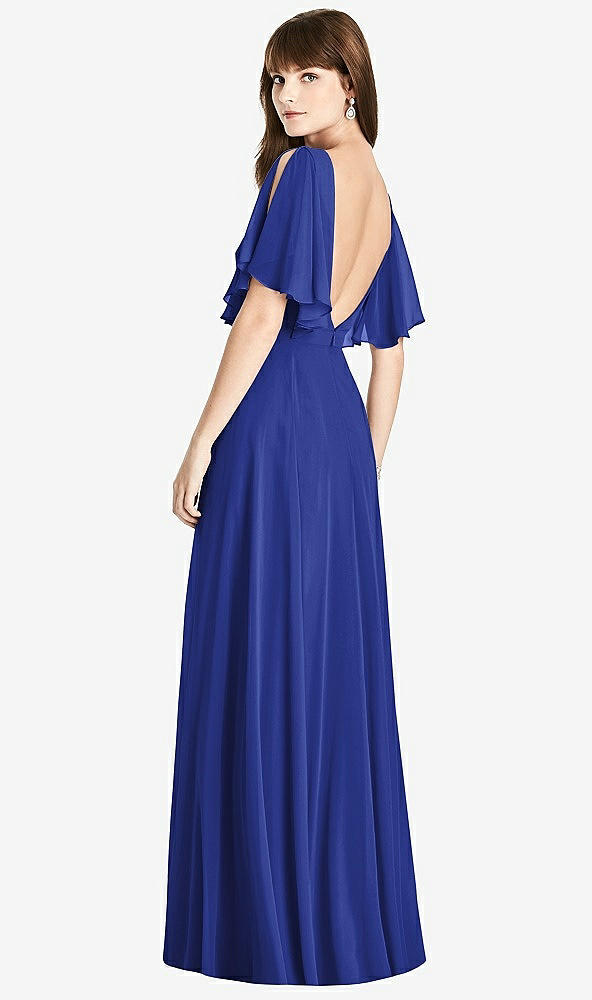 Front View - Cobalt Blue Split Sleeve Backless Maxi Dress - Lila