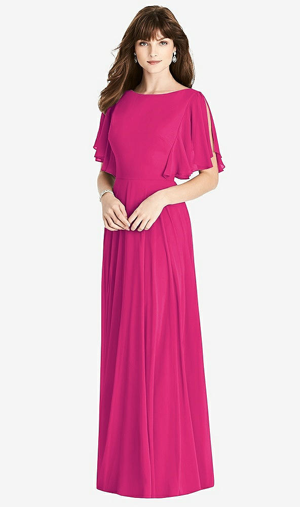 Back View - Think Pink Split Sleeve Backless Maxi Dress - Lila