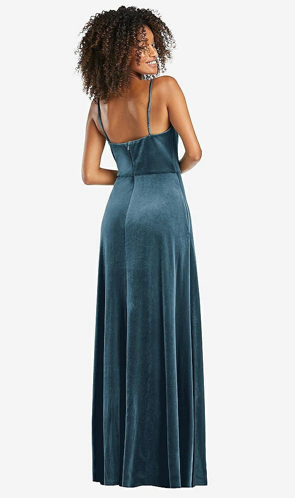 Back View - Dutch Blue Bustier Velvet Maxi Dress with Pockets