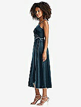 Side View Thumbnail - Dutch Blue Velvet Midi Wrap Dress with Pockets