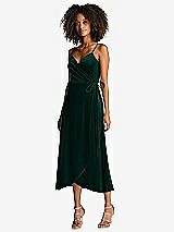 Front View Thumbnail - Evergreen Velvet Midi Wrap Dress with Pockets