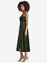 Side View Thumbnail - Olive Green Velvet Midi Wrap Dress with Pockets