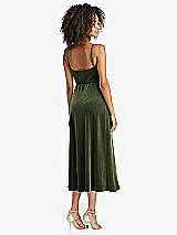 Rear View Thumbnail - Olive Green Velvet Midi Wrap Dress with Pockets