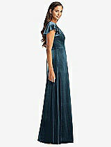 Side View Thumbnail - Dutch Blue Flutter Sleeve Velvet Maxi Dress with Pockets