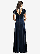 Rear View Thumbnail - Midnight Navy Flutter Sleeve Velvet Maxi Dress with Pockets