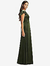 Side View Thumbnail - Olive Green Flutter Sleeve Velvet Maxi Dress with Pockets