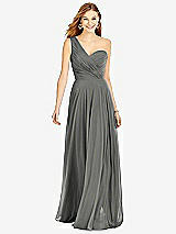 Front View Thumbnail - Charcoal Gray One-Shoulder Draped Chiffon Maxi Dress - Dani
