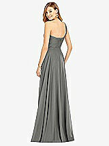 Rear View Thumbnail - Charcoal Gray One-Shoulder Draped Chiffon Maxi Dress - Dani