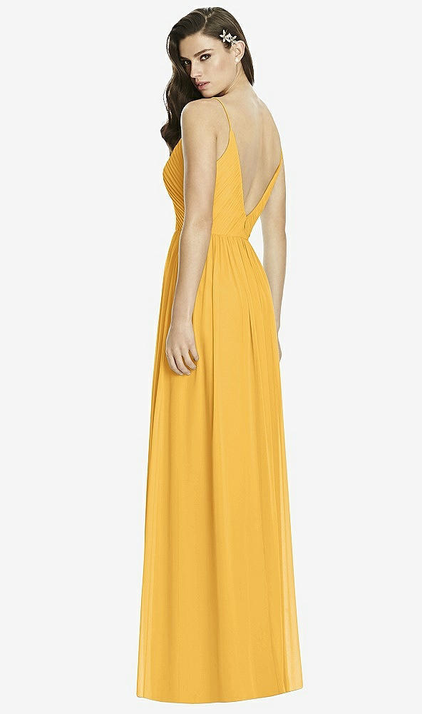 Back View - NYC Yellow Deep V-Back Shirred Maxi Dress - Ensley