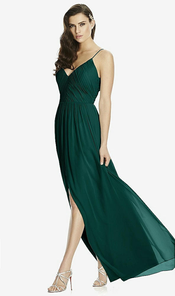 Front View - Evergreen Deep V-Back Shirred Maxi Dress - Ensley