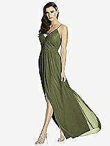 Front View Thumbnail - Olive Green Deep V-Back Shirred Maxi Dress - Ensley