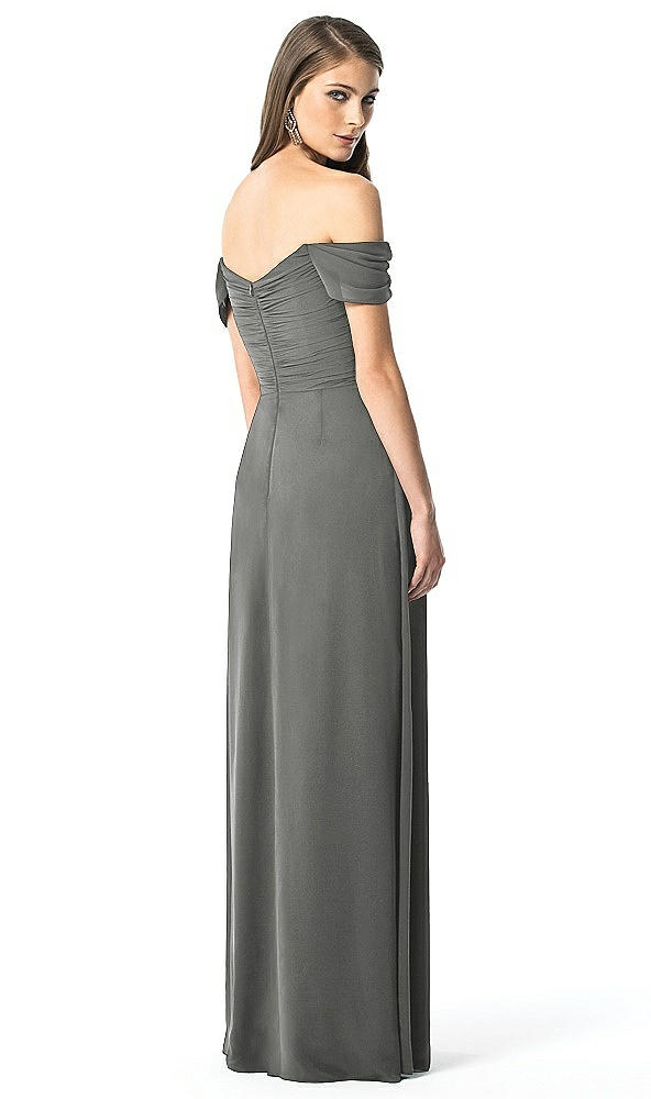 Back View - Charcoal Gray Off-the-Shoulder Ruched Chiffon Maxi Dress - Alessia