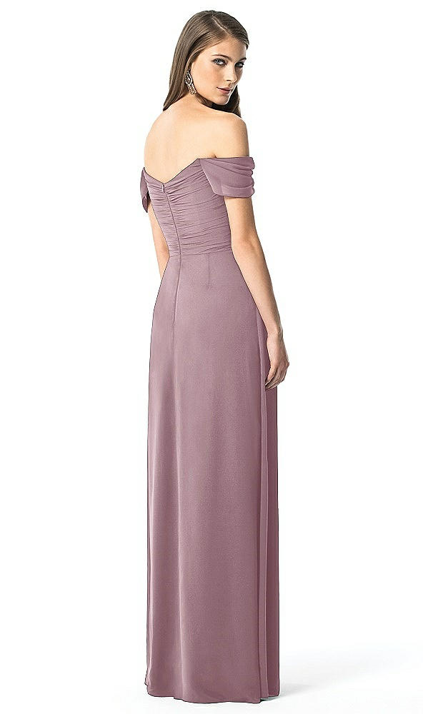 Back View - Dusty Rose Off-the-Shoulder Ruched Chiffon Maxi Dress - Alessia