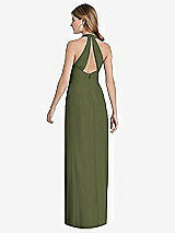 Rear View Thumbnail - Olive Green V-Neck Halter Chiffon Maxi Dress - Taryn