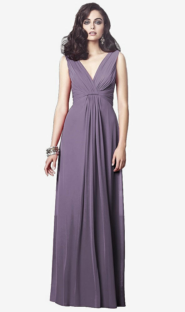 Front View - Lavender Draped V-Neck Shirred Chiffon Maxi Dress - Ari