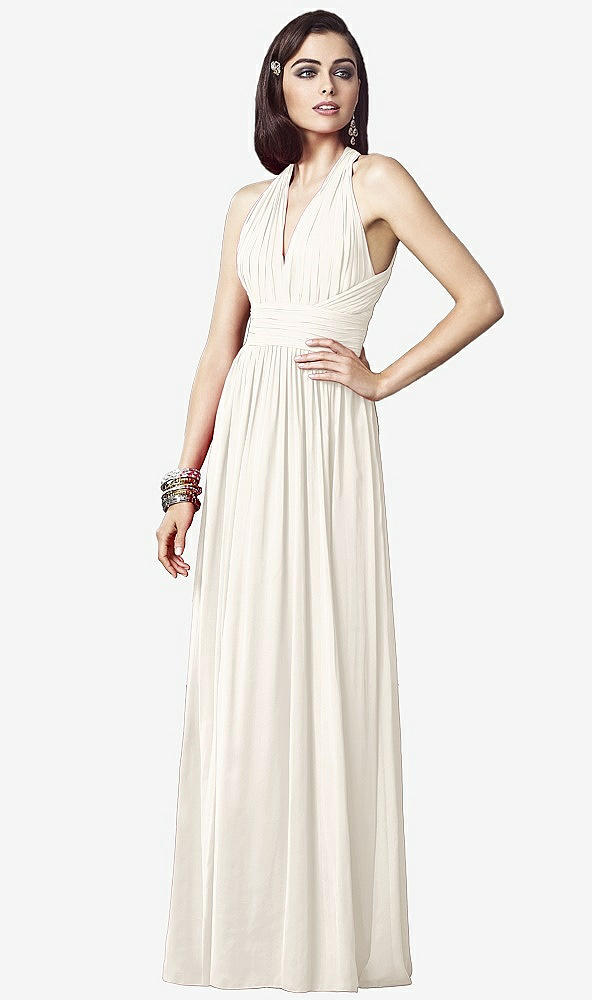 Front View - Ivory Ruched Halter Open-Back Maxi Dress - Jada
