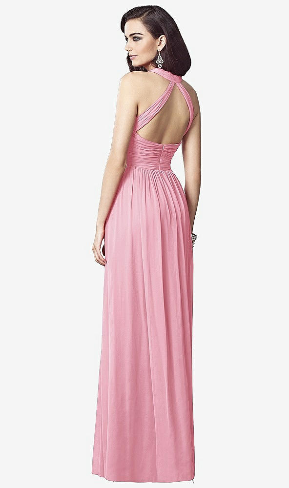 Back View - Peony Pink Ruched Halter Open-Back Maxi Dress - Jada