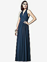 Front View Thumbnail - Sofia Blue Ruched Halter Open-Back Maxi Dress - Jada
