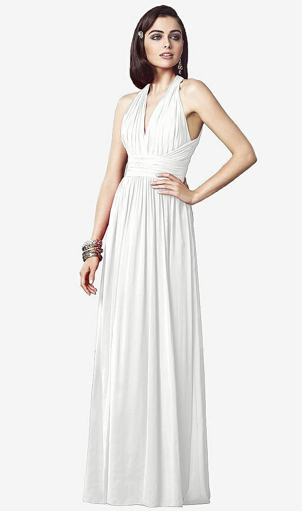 Front View - White Ruched Halter Open-Back Maxi Dress - Jada