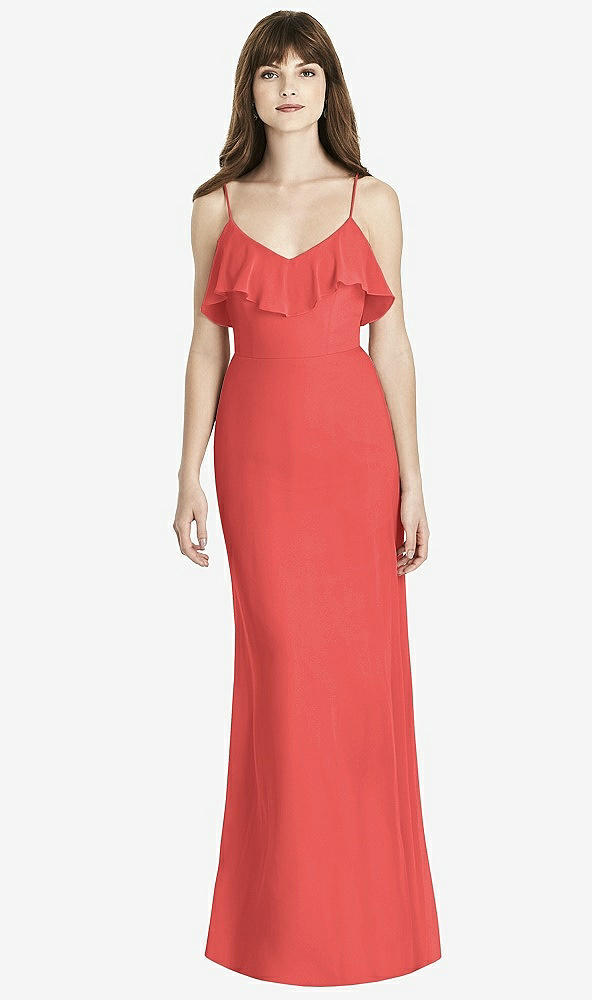 Front View - Perfect Coral Ruffle-Trimmed Backless Maxi Dress - Britt