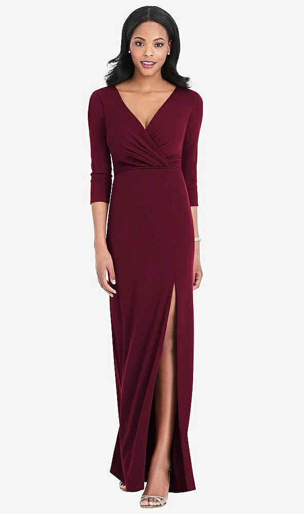 Front View - Cabernet Lux Jersey Draped Sleeve Maxi - Yara