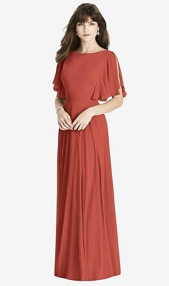Front View - Amber Sunset Split Sleeve Backless Maxi Dress - Lila