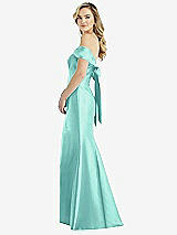Front View Thumbnail - Coastal Off-the-Shoulder Bow-Back Satin Trumpet Gown