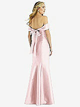 Rear View Thumbnail - Ballet Pink Off-the-Shoulder Bow-Back Satin Trumpet Gown
