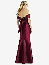 Rear View Thumbnail - Cabernet Off-the-Shoulder Bow-Back Satin Trumpet Gown