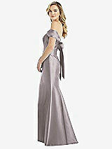 Front View Thumbnail - Cashmere Gray Off-the-Shoulder Bow-Back Satin Trumpet Gown