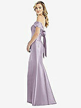 Front View Thumbnail - Lilac Haze Off-the-Shoulder Bow-Back Satin Trumpet Gown