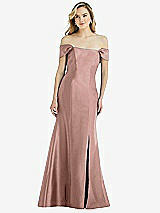 Side View Thumbnail - Neu Nude Off-the-Shoulder Bow-Back Satin Trumpet Gown