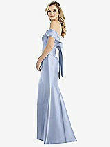 Front View Thumbnail - Sky Blue Off-the-Shoulder Bow-Back Satin Trumpet Gown