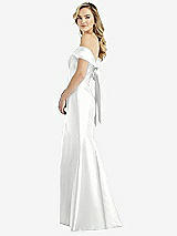 Front View Thumbnail - White Off-the-Shoulder Bow-Back Satin Trumpet Gown