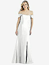 Side View Thumbnail - White Off-the-Shoulder Bow-Back Satin Trumpet Gown