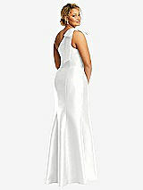 Rear View Thumbnail - White Bow One-Shoulder Satin Trumpet Gown