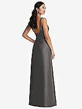 Rear View Thumbnail - Caviar Gray Pleated Bodice Open-Back Maxi Dress with Pockets
