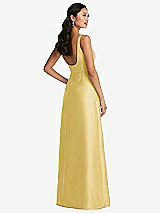 Rear View Thumbnail - Maize Pleated Bodice Open-Back Maxi Dress with Pockets