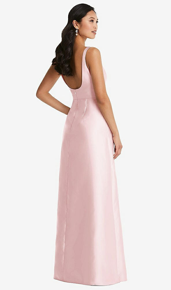 Back View - Ballet Pink Pleated Bodice Open-Back Maxi Dress with Pockets