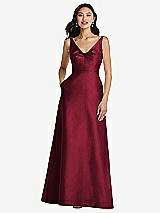 Front View Thumbnail - Burgundy Pleated Bodice Open-Back Maxi Dress with Pockets