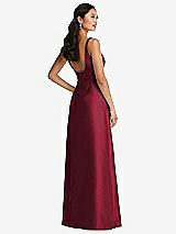 Rear View Thumbnail - Burgundy Pleated Bodice Open-Back Maxi Dress with Pockets