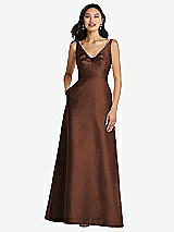Front View Thumbnail - Cognac Pleated Bodice Open-Back Maxi Dress with Pockets
