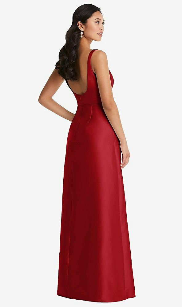 Back View - Garnet Pleated Bodice Open-Back Maxi Dress with Pockets