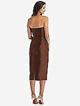 Rear View Thumbnail - Cognac Strapless Bow-Waist Pleated Satin Pencil Dress with Pockets