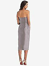 Rear View Thumbnail - Cashmere Gray Strapless Bow-Waist Pleated Satin Pencil Dress with Pockets