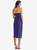 Rear View Thumbnail - Grape Strapless Bow-Waist Pleated Satin Pencil Dress with Pockets