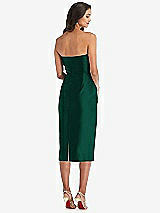 Rear View Thumbnail - Hunter Green Strapless Bow-Waist Pleated Satin Pencil Dress with Pockets